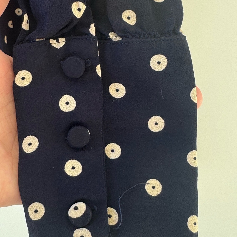 Reformation Long Sleeve Size Small (2-4) Navy and Cream White Polka Dot Dress - Picture 6 of 15
